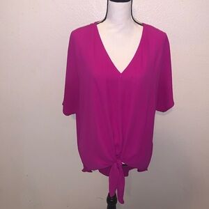 Cynthia Steffe Front Knot Short Sleeve Magenta Blouse